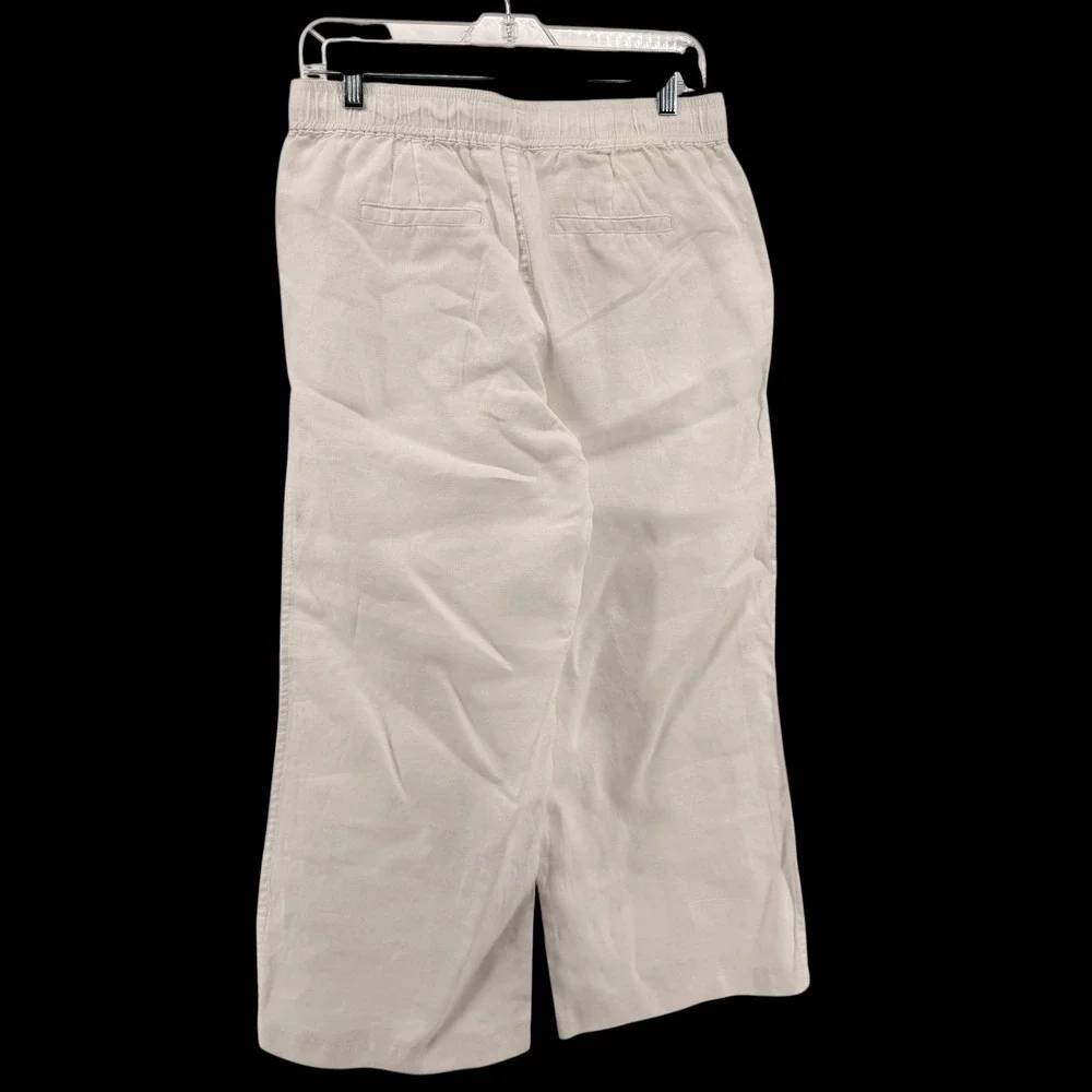 St. Tropez West Wide Leg Pants Womens Medium Pre-Owned White 100% Linen Coastal